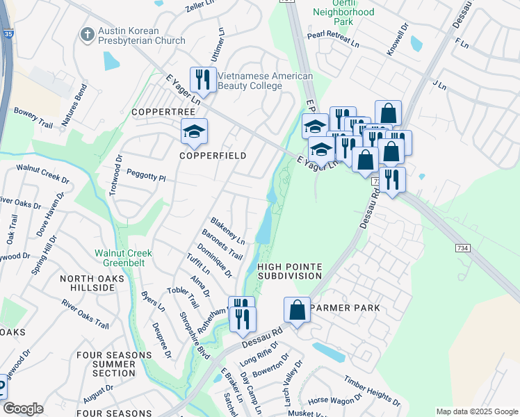 map of restaurants, bars, coffee shops, grocery stores, and more near 1406 Brixham Cove in Austin