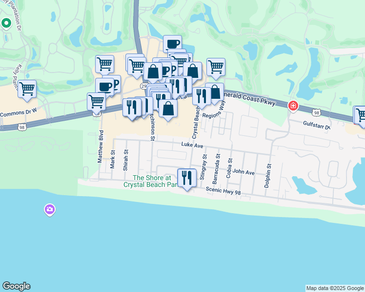 map of restaurants, bars, coffee shops, grocery stores, and more near 4486 Luke Avenue in Destin