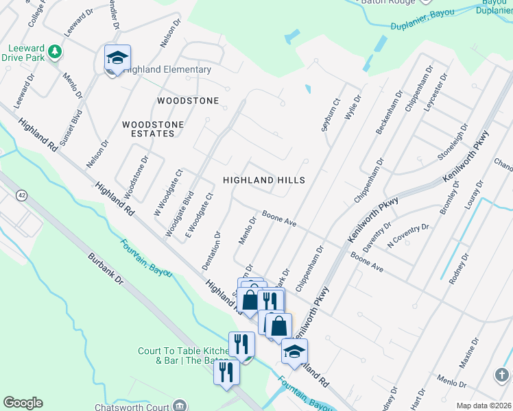 map of restaurants, bars, coffee shops, grocery stores, and more near 6979 Boone Avenue in Baton Rouge