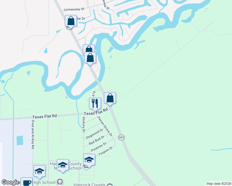 map of restaurants, bars, coffee shops, grocery stores, and more near 6075 Crump Road in Kiln