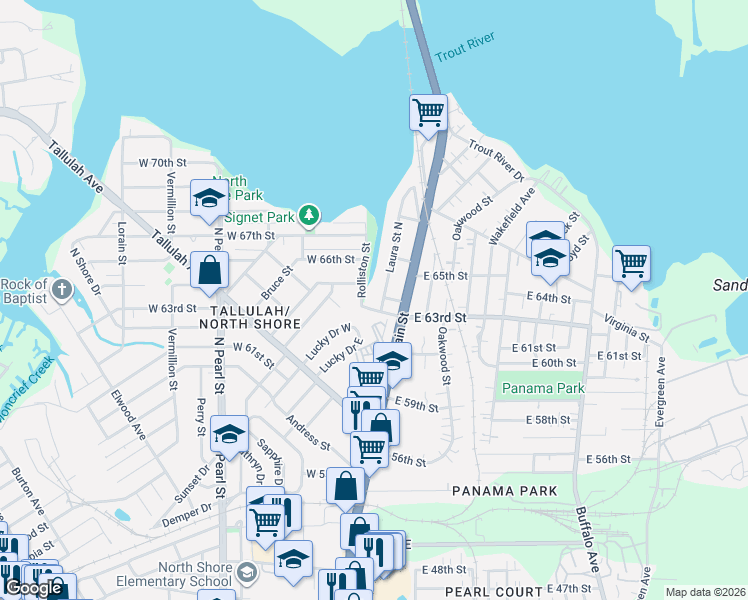 map of restaurants, bars, coffee shops, grocery stores, and more near in Jacksonville