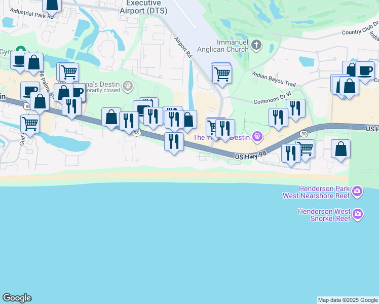 map of restaurants, bars, coffee shops, grocery stores, and more near 1046 U.S. 98 in Destin