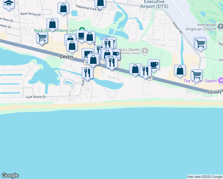 map of restaurants, bars, coffee shops, grocery stores, and more near 3891 Sandprint Drive in Destin