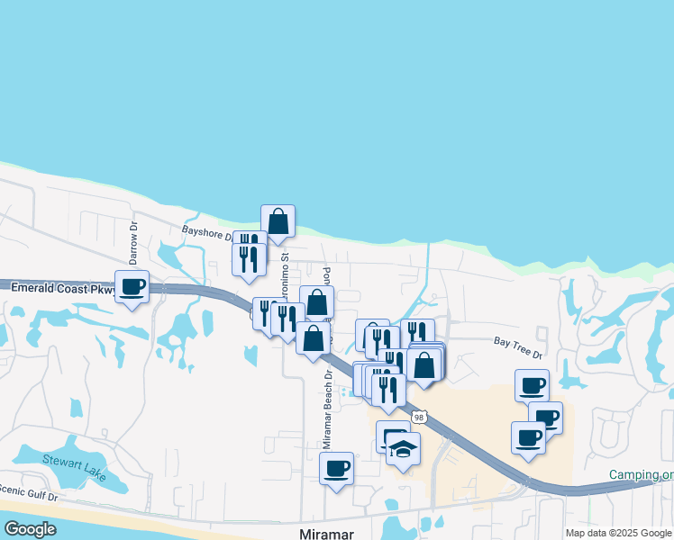 map of restaurants, bars, coffee shops, grocery stores, and more near 146 Crest Drive in Destin