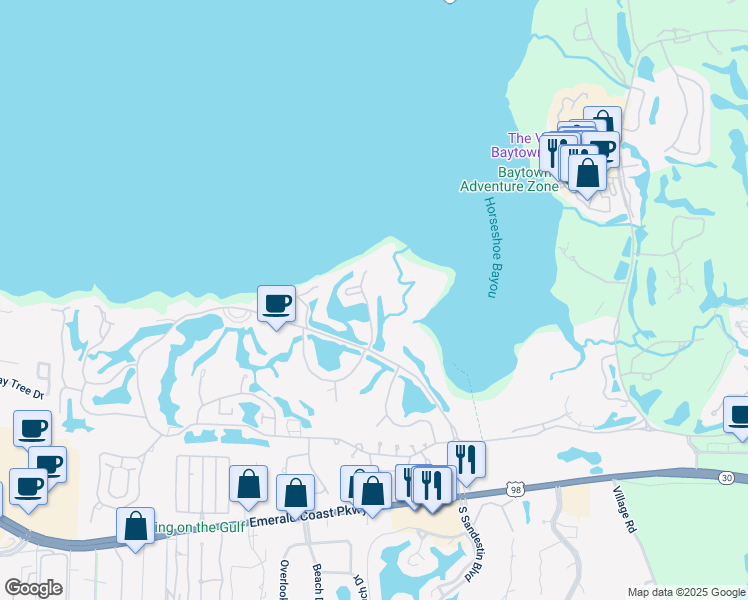 map of restaurants, bars, coffee shops, grocery stores, and more near 902 Harbour Point Lane in Destin