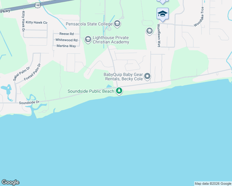 map of restaurants, bars, coffee shops, grocery stores, and more near 4991 Soundside Drive in Gulf Breeze