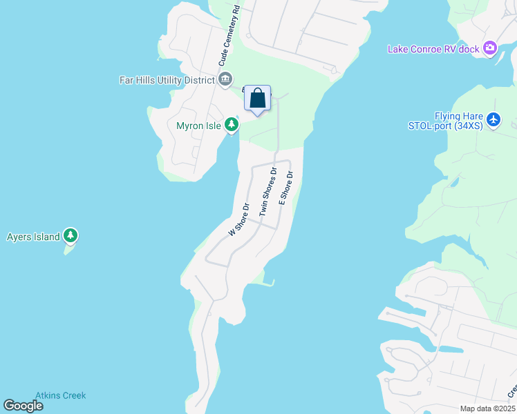 map of restaurants, bars, coffee shops, grocery stores, and more near 9865 Twin Shores Drive in Willis