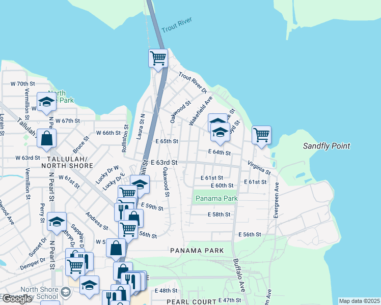 map of restaurants, bars, coffee shops, grocery stores, and more near 7331 Wakefield Avenue in Jacksonville