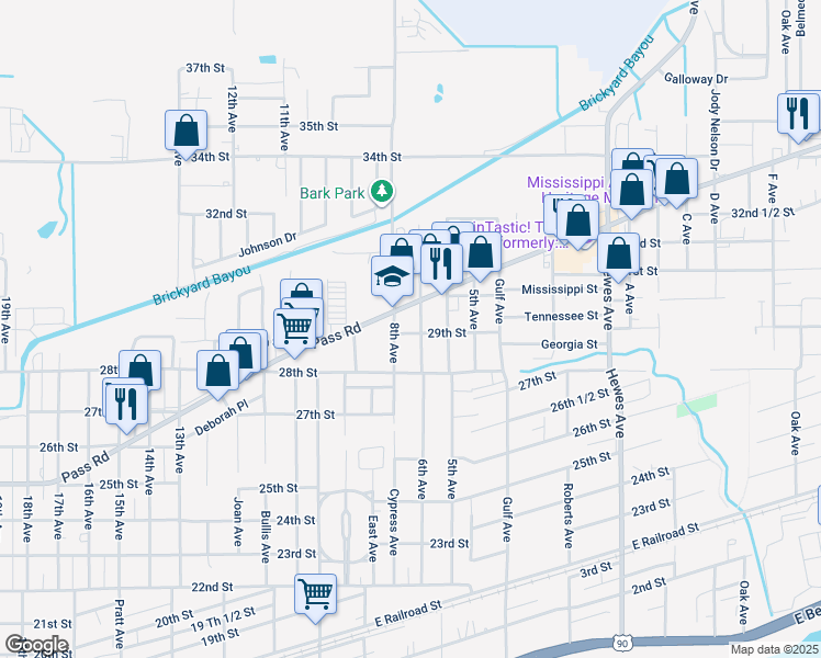 map of restaurants, bars, coffee shops, grocery stores, and more near 2903 7th Avenue in Gulfport
