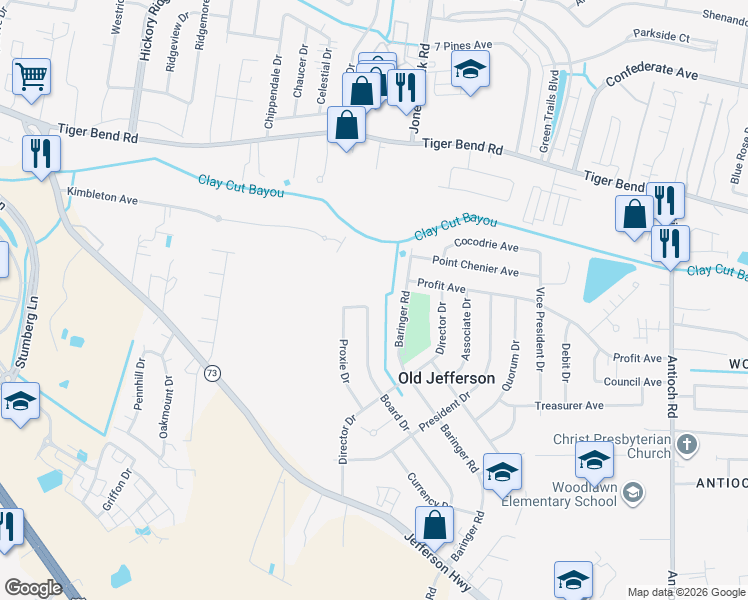 map of restaurants, bars, coffee shops, grocery stores, and more near 7311 Board Drive in Baton Rouge