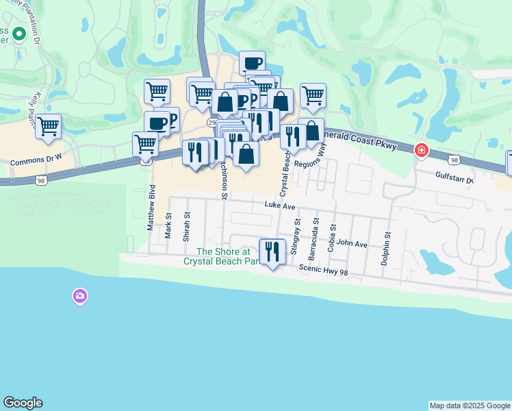 map of restaurants, bars, coffee shops, grocery stores, and more near 4486 Luke Avenue in Destin