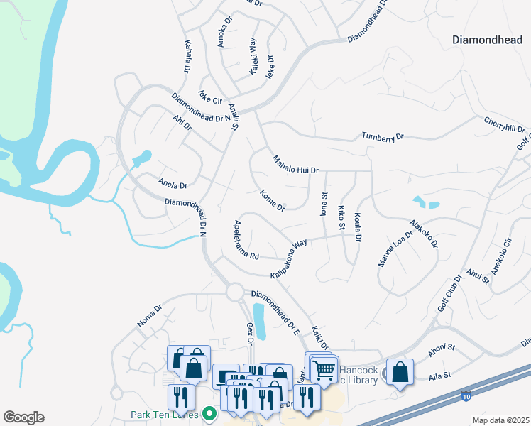 map of restaurants, bars, coffee shops, grocery stores, and more near 6463 Apelehama Road in Diamondhead