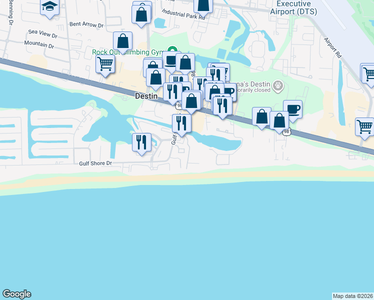 map of restaurants, bars, coffee shops, grocery stores, and more near 930 Gulf Shore Drive in Destin