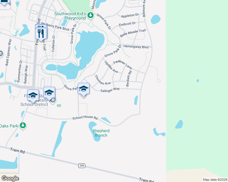 map of restaurants, bars, coffee shops, grocery stores, and more near 3246 Salinger Way in Tallahassee