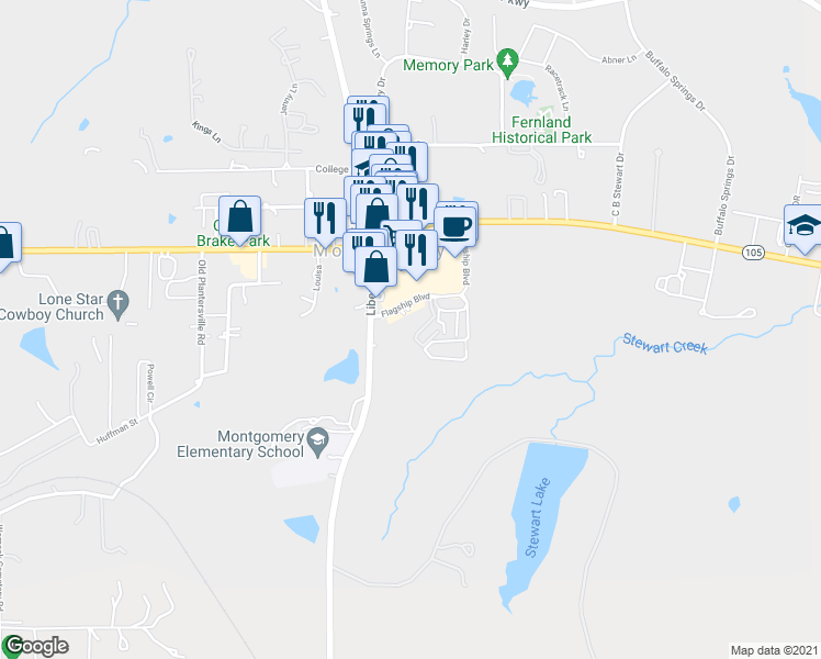 map of restaurants, bars, coffee shops, grocery stores, and more near 13944 Liberty Street in Montgomery