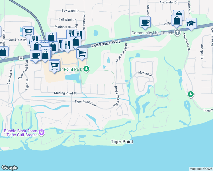 map of restaurants, bars, coffee shops, grocery stores, and more near 3766 Chance Court in Gulf Breeze