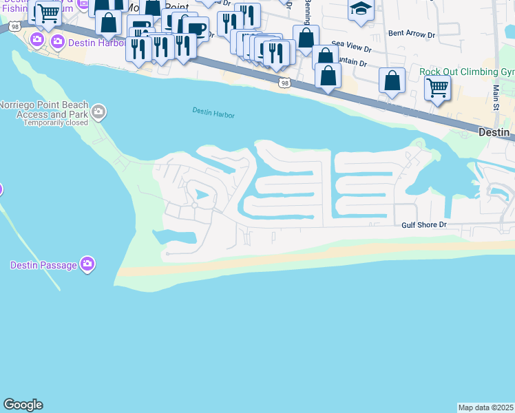 map of restaurants, bars, coffee shops, grocery stores, and more near 505 Vera Cruz Drive in Destin