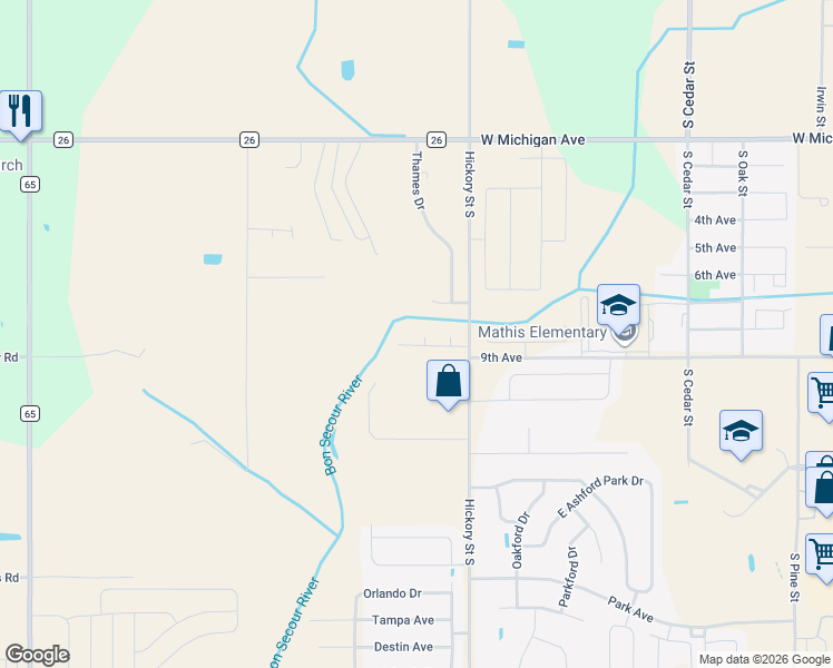 map of restaurants, bars, coffee shops, grocery stores, and more near 1905 Nile Court in Foley