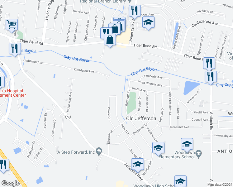 map of restaurants, bars, coffee shops, grocery stores, and more near 14545 Commission Avenue in Baton Rouge