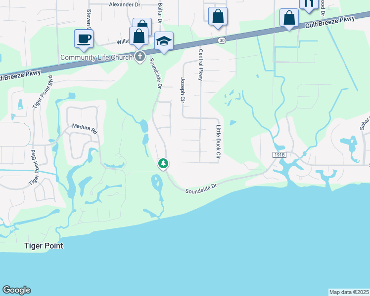 map of restaurants, bars, coffee shops, grocery stores, and more near 4314 Quiet Court in Gulf Breeze