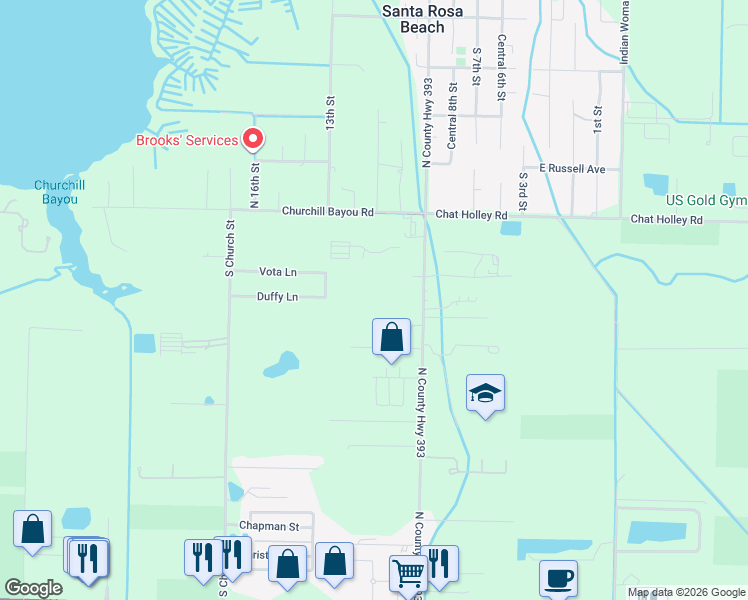 map of restaurants, bars, coffee shops, grocery stores, and more near 103 North County Highway 393 in Santa Rosa Beach
