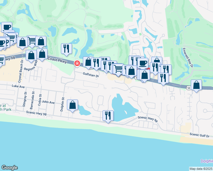 map of restaurants, bars, coffee shops, grocery stores, and more near 4670 Windstarr Dr in Destin