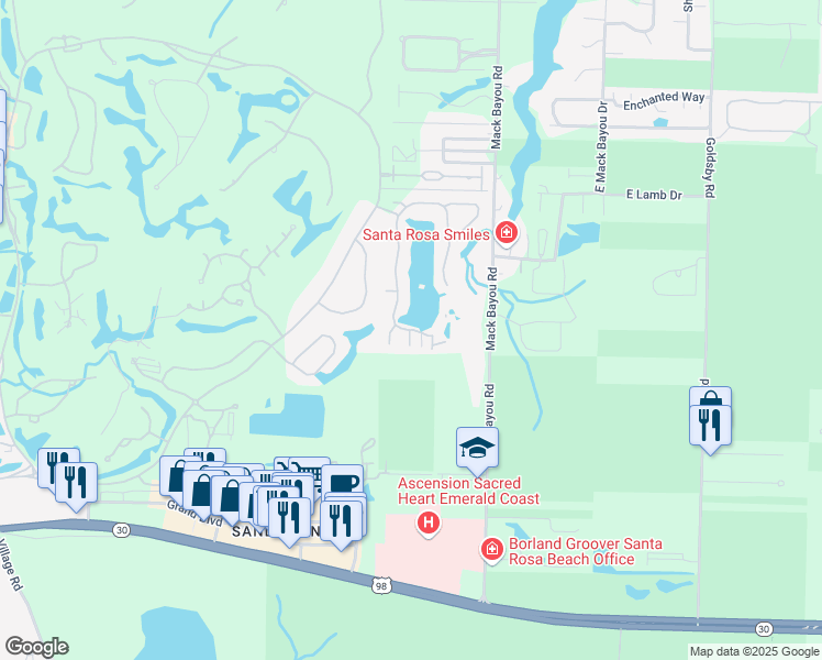 map of restaurants, bars, coffee shops, grocery stores, and more near 2072 Olde Towne Avenue in Miramar Beach