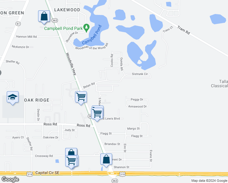map of restaurants, bars, coffee shops, grocery stores, and more near 5294 Montejo Drive in Tallahassee