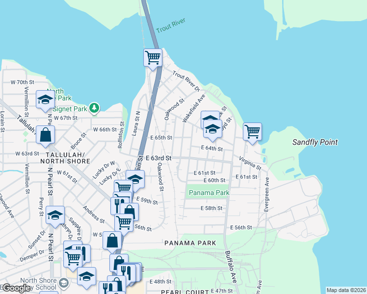 map of restaurants, bars, coffee shops, grocery stores, and more near 7331 Wakefield Avenue in Jacksonville