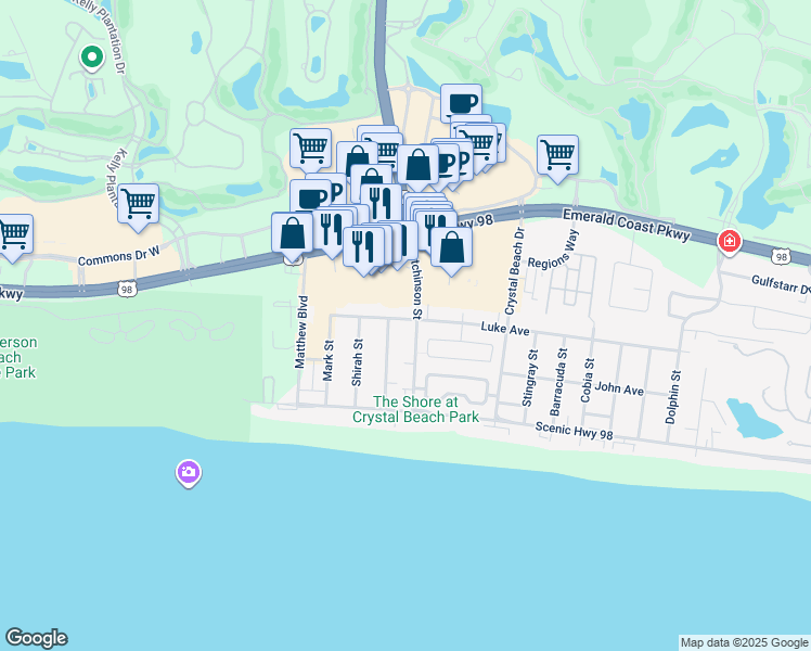 map of restaurants, bars, coffee shops, grocery stores, and more near 103 Woodward Street in Destin