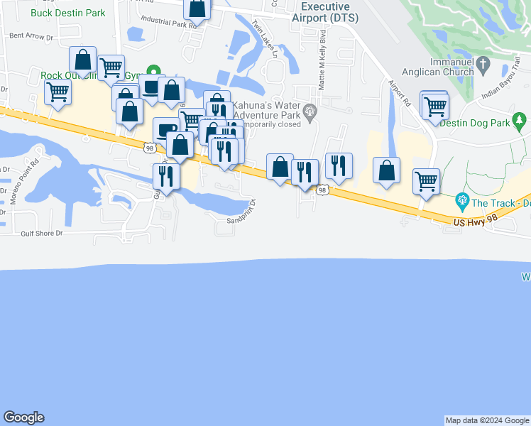 map of restaurants, bars, coffee shops, grocery stores, and more near 1002 U.S. 98 in Destin