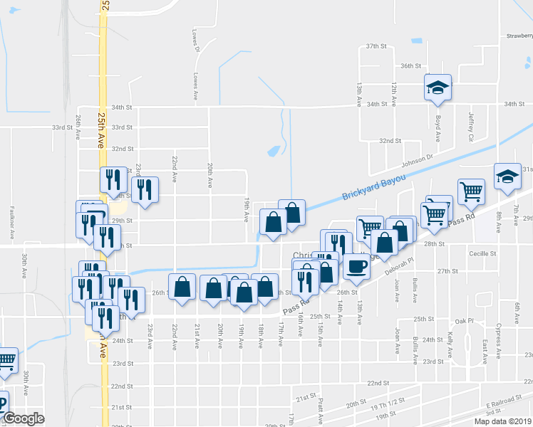 map of restaurants, bars, coffee shops, grocery stores, and more near 2800 19th Avenue in Gulfport