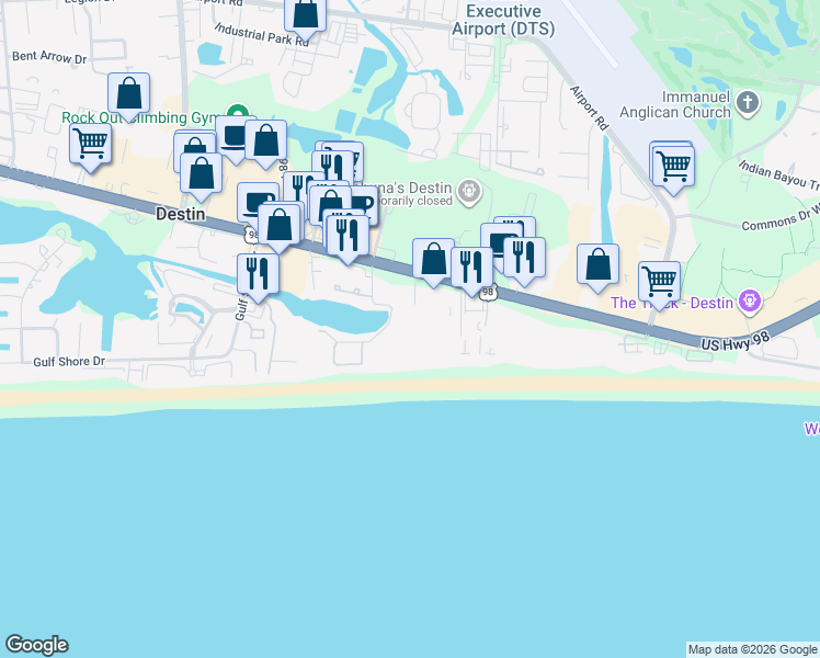 map of restaurants, bars, coffee shops, grocery stores, and more near 1002 U.S. 98 in Destin