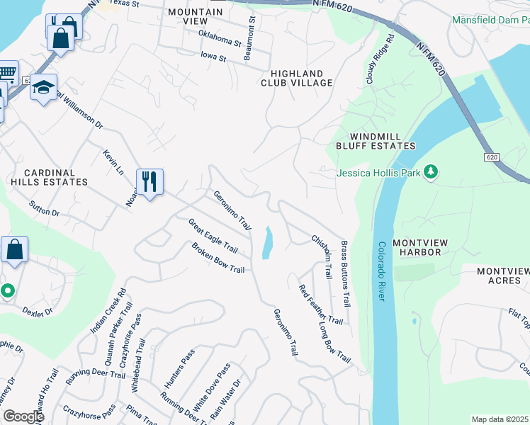 map of restaurants, bars, coffee shops, grocery stores, and more near 15040 Broken Bow Trail in Austin