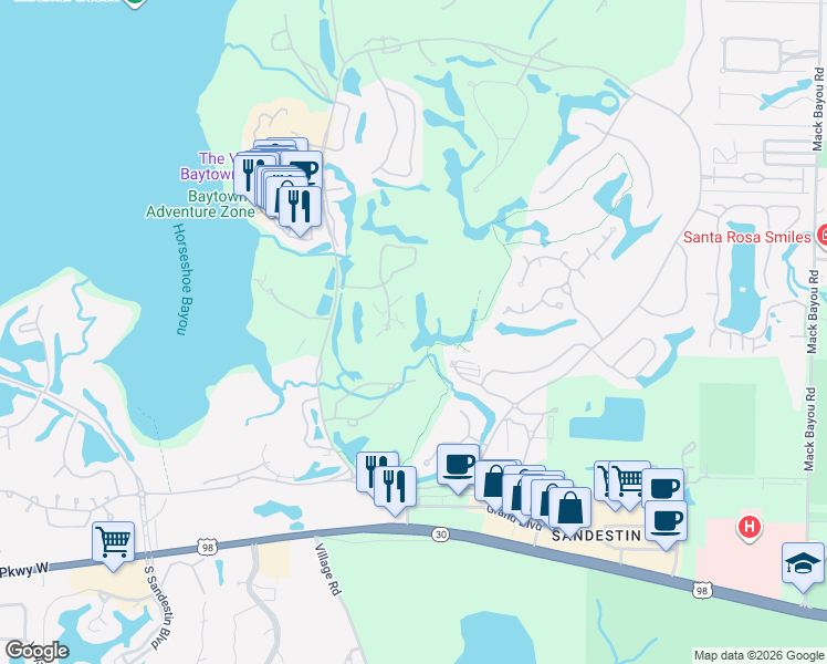 map of restaurants, bars, coffee shops, grocery stores, and more near 8535 Turnberry Court in Destin