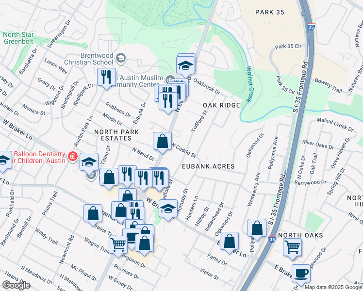 map of restaurants, bars, coffee shops, grocery stores, and more near 602 West Caddo Street in Austin