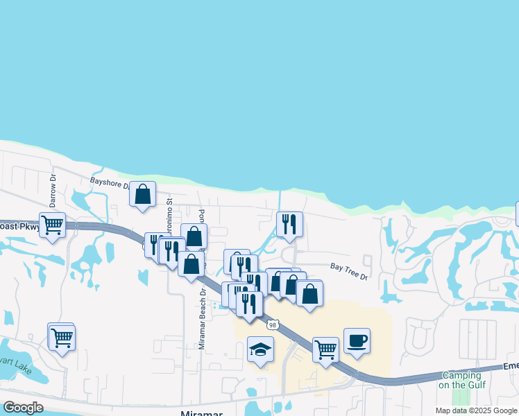 map of restaurants, bars, coffee shops, grocery stores, and more near 421 Hideaway Bay Drive in Miramar Beach