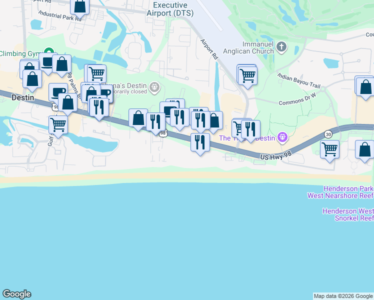 map of restaurants, bars, coffee shops, grocery stores, and more near 1030 Florida 30 in Destin