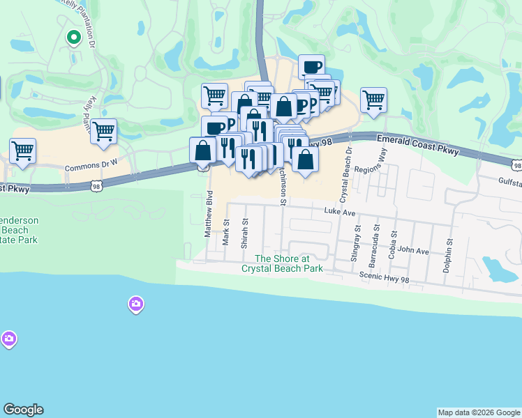 map of restaurants, bars, coffee shops, grocery stores, and more near 4440 Luke Avenue in Destin
