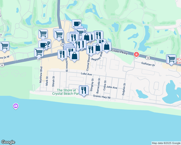 map of restaurants, bars, coffee shops, grocery stores, and more near 4517 Luke Avenue in Destin