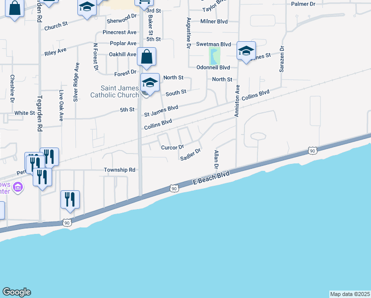 map of restaurants, bars, coffee shops, grocery stores, and more near 396 Southeast Avenue in Gulfport
