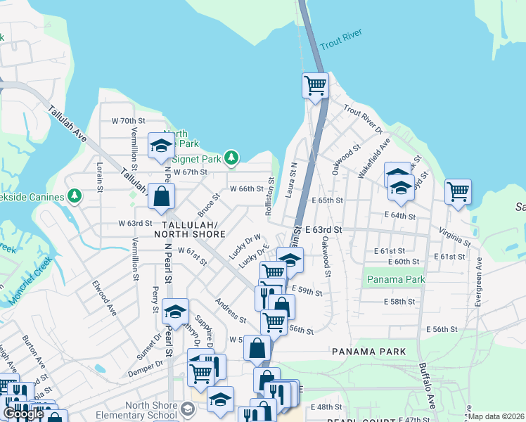 map of restaurants, bars, coffee shops, grocery stores, and more near 7310 Rolliston Street in Jacksonville