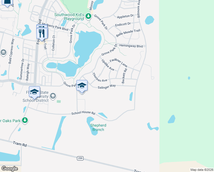 map of restaurants, bars, coffee shops, grocery stores, and more near 3246 Salinger Way in Tallahassee
