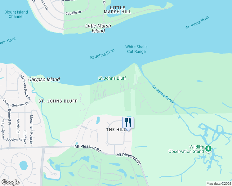 map of restaurants, bars, coffee shops, grocery stores, and more near Ft Caroline Road in Jacksonville