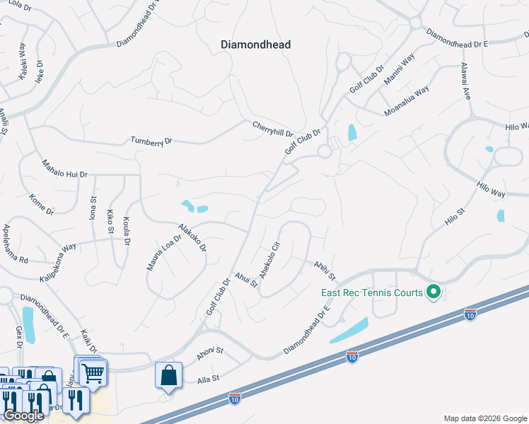 map of restaurants, bars, coffee shops, grocery stores, and more near 6648 Golf Club Drive in Diamondhead