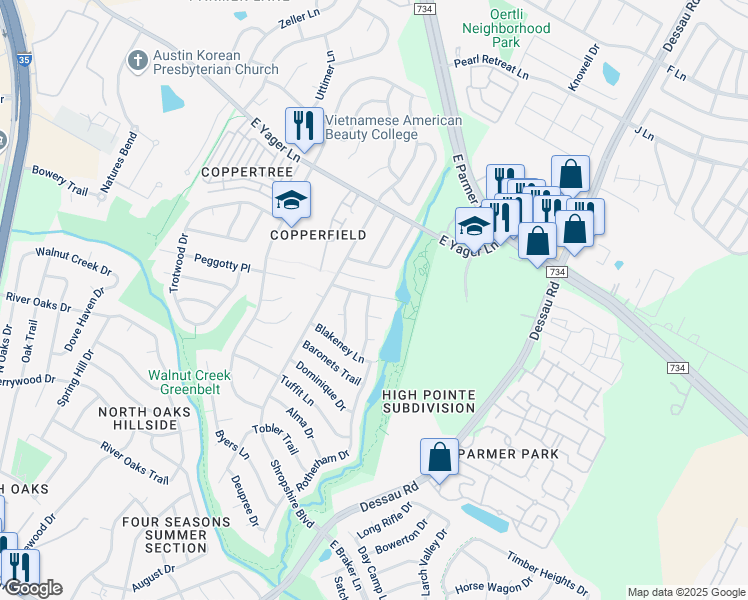 map of restaurants, bars, coffee shops, grocery stores, and more near 1406 Brixham Cove in Austin