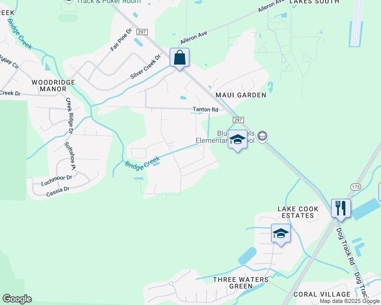 map of restaurants, bars, coffee shops, grocery stores, and more near 10418 Cedar Creek Drive in Pensacola