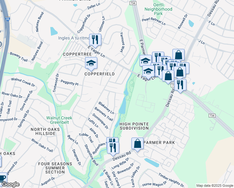 map of restaurants, bars, coffee shops, grocery stores, and more near 1406 Brixham Cove in Austin