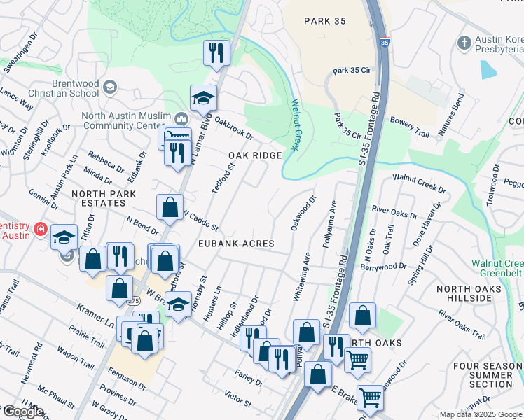 map of restaurants, bars, coffee shops, grocery stores, and more near 11800 Cedar Valley Cove in Austin