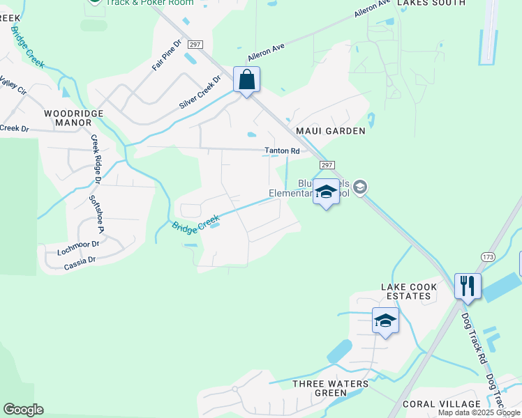 map of restaurants, bars, coffee shops, grocery stores, and more near 10418 Cedar Creek Drive in Pensacola